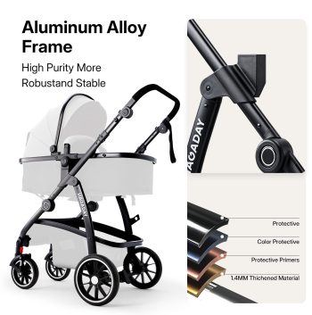 Hagaday Baby Stroller, 2-in-1 Reversible ToddlerSeat With Lie-Flat Mode, Foldable Infant Stroller with Canopy, One Button Brake, Adjustable Handle, Newborn Pushchair (Gray B)