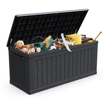 Leumius Large Outdoor Deck Box, Lockable Waterproof Outdoor Storage Boxes For Garden Tools,Tools Storage and Sports/Pools Equipment,Black
