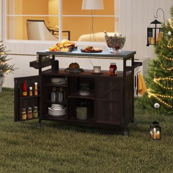 ZIVACATE Kitchen -Style Outdoor Grill Cart with Stainless Steel Top and Storage