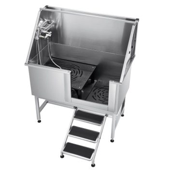 Stainless Steel Dog Grooming Tub 50 Inch, Pet Washing Station with Stairs, Filter Board & Showerhead, Bathtub for Large Medium Small Dogs - Left Door