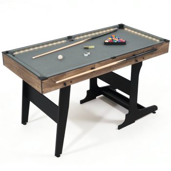 4.5FT Portable Folding Pool Table, LED Billiard Table Set with Built-in Cue & Ball Storage, Compact Indoor Game Table for Adults, Kids & Family