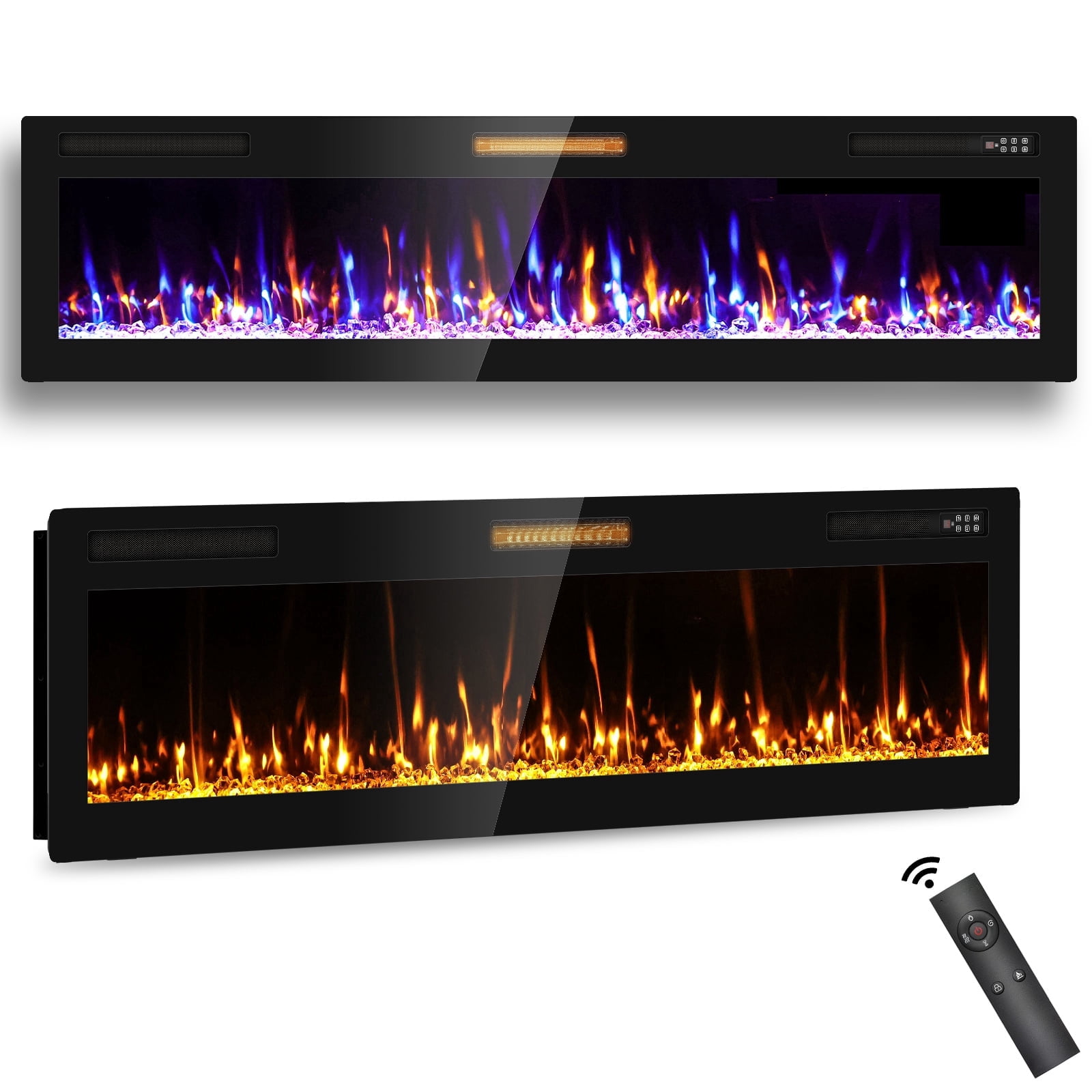 BREEZEHEAT 72” Electric Fireplace Insert, Wall Mounted Fireplace with Multicolor Flame,Timer,Low Noise,750/1500W,Remote Control