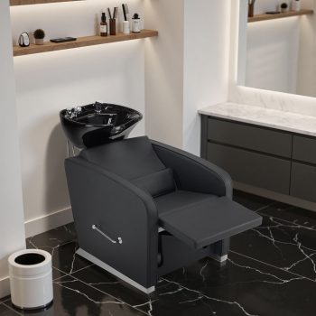BarberPub Salon Shampoo Station with Porcelain Wash Bowl, Backwash Shampoo Chair for Spa Beauty Salon