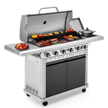 MF Studio Burner Propane Gas Grill and Griddle Combo with Side Burner 740 sq. in. Large Cooking Area 52,000 BUT Output BBQ Grill
