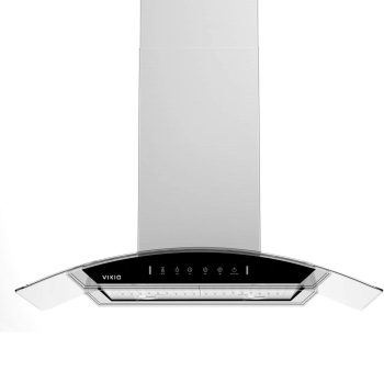 VIKIO Island Range Hood 900 CFM Stainless Steel Curved Glass Kitchen Vent Hood with Gesture Control Dual Side Touch Panel 4 LED Lights ETL Certified