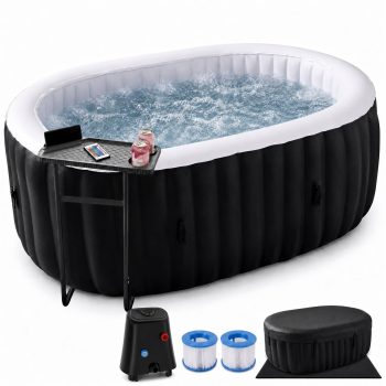 Inflatable Hot Tub 75"L x 47"W x 25"H, 2 Person Large Oval Outdoor Spa Blow Up Hottubs with 100 Bubble Jets, Blow Up Air Hot Tub with Heater Pump and Side Table, Insulated Cover, 2 Filter Cartridges