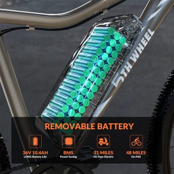 5TH WHEEL WLB17 26" Electric Bike for Adult, 500W Peak Electric Bike with 36V 10.4Ah Removable Battery, Electric Bicycle with 7 Speed, UL2849