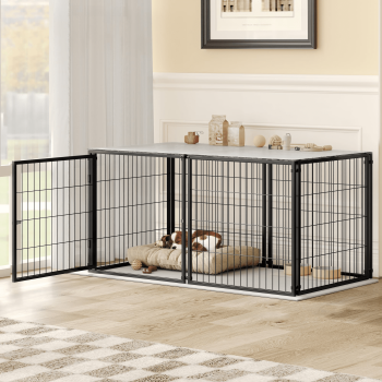 QNACPY Heavy-Duty Steel Dog Crate Furniture, 48" Metal Kennel Indoor,Extra Large Dogs Cage for Small/Medium/Large Dogs,End Table TV Stand