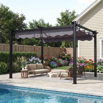 NETAJE 10'x12' Retractable Canopy Pergola, Heavy-Duty Outdoor Metal Gazebo Shelter with Adjustable Sun Shade, Patio Grape Trellis for Backyard, Deck, Garden