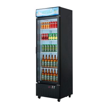KFFKFF Commercial Glass Door Refrigerator, 12.7 Cu.Ft / 360 L Upright Beverage Cooler with Adjustable Shelves, LED Lighting, and Customizable Lightbox for Home or Retail Use