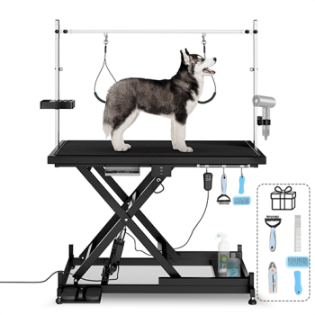 Electric Pet Grooming Table, 110V/220V Adjustable Height X‑Lift Grooming Station, 49.6" X 26" Tabletop For Professional Pet Grooming Use