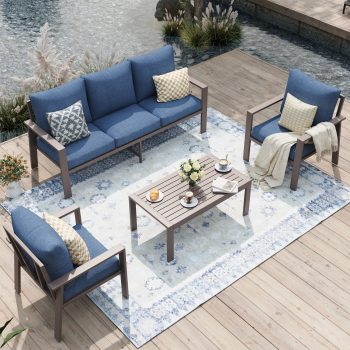 POTEBAN Aluminum Patio Furniture Set, Modern Metal Outdoor Sectional Sofa, Patio Conversation Sets with Side Table for Poolside, courtyard
