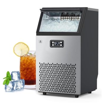 Commercial Ice Maker Machine, 150 LBS/24H Under Counter Ice Maker, Freestanding Ice Machine with 35 LBS Storage, Adjustable Ice Thickness, Self-Cleaning, Quiet Energy-Saving Ice Maker for Restaurant