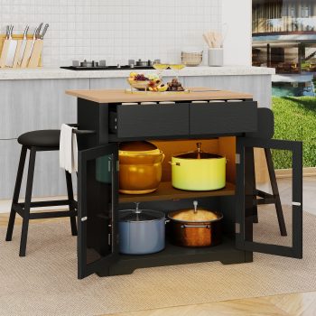 DEXTRUS Kitchen Island Table with Seating & Power Outlets, Kitchen Island on Wheels with Drop Leaf