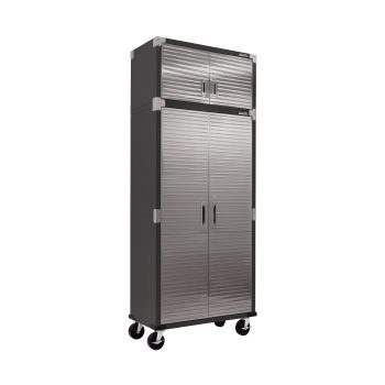 Seville Classics UltraHD 2-Piece Heavy Duty Mega Solid Steel Metal 2-Door Lockable Stacker Wall Storage Cabinet Set Organizer for Garage, Office, Classroom, 36" W x 18" D x 90.5" H