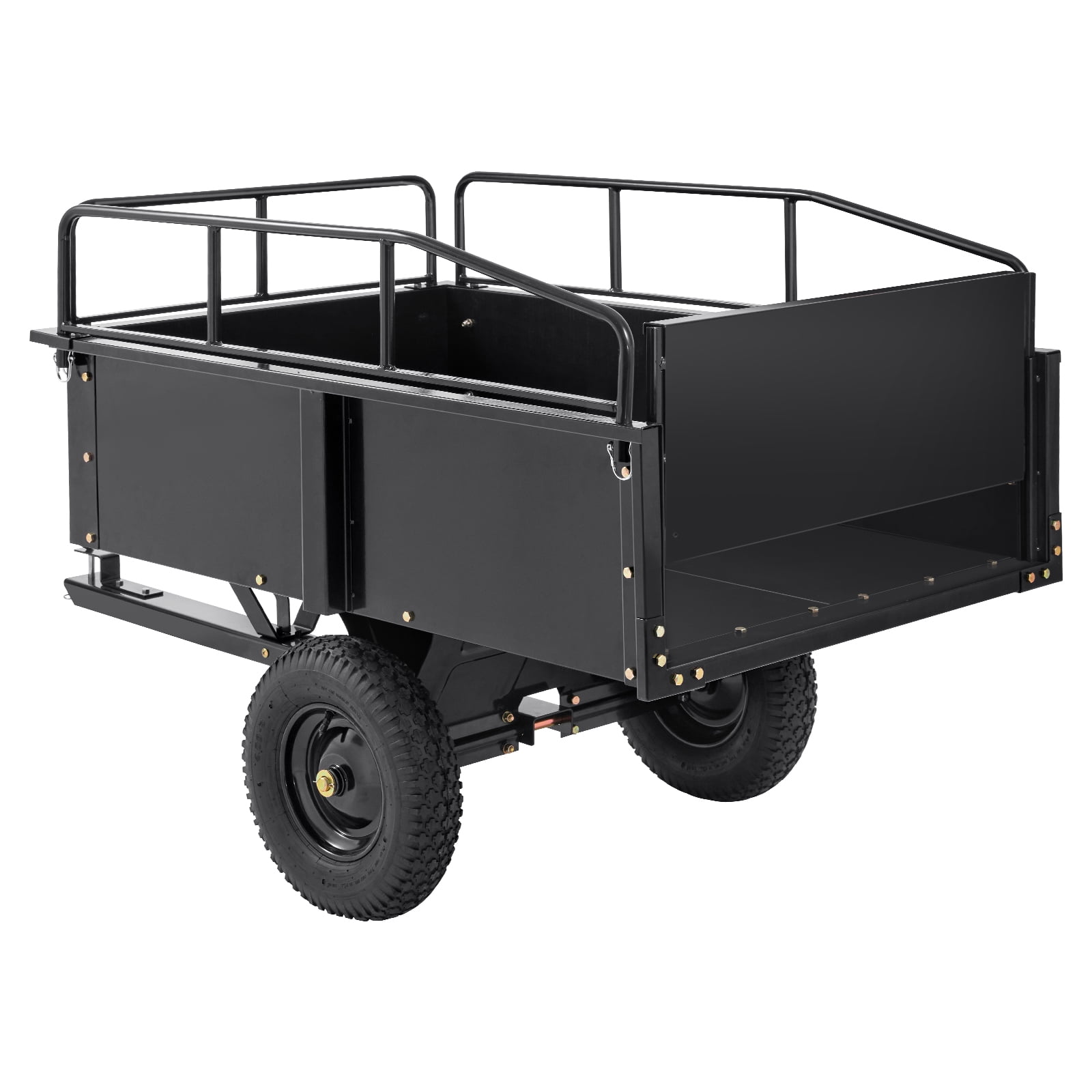 KFFKFF Robust ATV Hauler, Steel-Made Dump Wagon, 750lb 15 Cubic Feet, Multipurpose Garden Trolley with Detachable Panels, Ideal for Lawn Mower Tractor