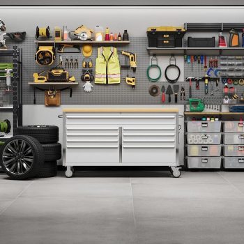 Danolapsi 61-Inch Rolling Tool Chest with 9 Drawers Garage Tool Cabinet, Stainless Steel Tool Bench with Locking System, Sturdy Construction and Large Capacity for Workshop, Garage, Kitchen and Home