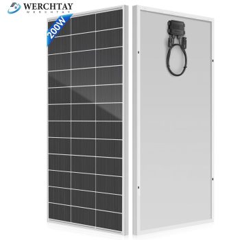 WERCHTAY 200W Solar Panel, 25% High-Efficiency 18BB Monocrystalline Module, 12V Charger for RV, Marine & Home Off-Grid