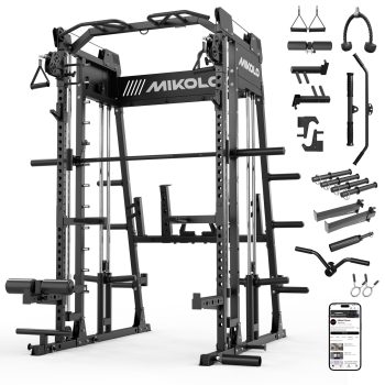 Mikolo M4 Advanced Smith Machine Home Gym, 2200LBS Power Rack with Functional Trainer, Cable Crossover, LAT Pulldown, Low Row, Landmine and Plate Storage for Full Body Strength Training