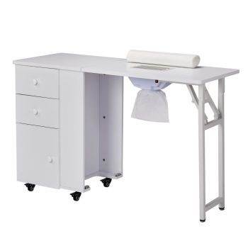 Ktaxon Foldable Nail Table w/Dust Collector, Lockable Wheels, 2 Drawers