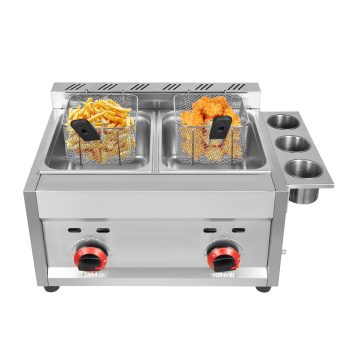 Countertop Gas Fryer,Commercial Stainless Steel Deep Fryer 2 Basket Propane LPG 18000Btu/hr 5.3QTx2
