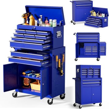 ZBOM 24.2 inch 10-Drawer Rolling Tool Chest, Sliding Metal Drawer Rolling Tool Storage Cabinet, Removable Toolbox Organizer for Workshop, Garage