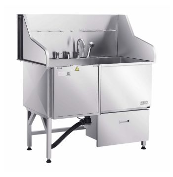 Dog Washing Station, 50 inch Stainless Steel Pet Grooming Tub w/ Ramp & Showerhead - Large & Medium Dog Bathtub (Left Door)