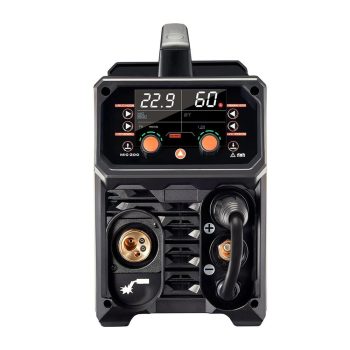 200A Mig Welder, 4-in-1 Dual Voltage 110V/220V Synergic Gas Mig Gasless Flux Core Stick Lift Tig Welding Machine with Lcd Display, Model Mig-200
