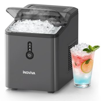 Inoviva Countertop Nugget Ice Maker, 26.5LBS/Day, Ice Ready in 6 Mins, One-Click Self-Cleaning for Home, Office & RV