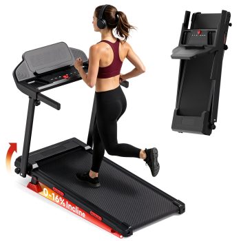 Portable 15% Incline Folding Treadmill for Home, 3.0HP Motor, 400LB Capacity, Walking Pad with Handrails & 3 LED Displays