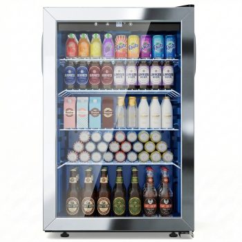 Snowyermine 150 Can Beverage Refrigerator and Cooler with Glass Door for Home, 20.67 in W, 31.4 in H