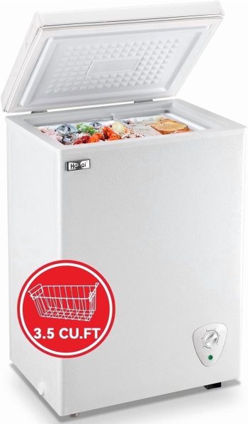 Chest Freezer Small Deep Freezers WANAI Mini Top Door Freezer Storage Basket 7 Temp Control White