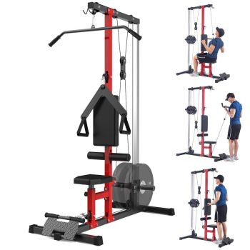 Towallmark High Low Pulley System, Home Gym, Cable Machine, LAT Pulldown and Row Station with Adjustable Leg Support for Total Body Training