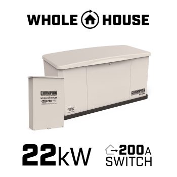 Champion Power Equipment 22,000-Watt Dual Fuel (Liquid Propane/Natural Gas) Whole House Home Standby Generator and 200-Amp Automatic Transfer Switch with fleX Technology and All-Aluminum Enclosure