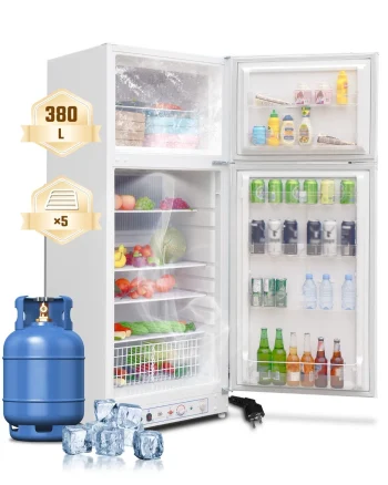 Techomey Top Freezer Propane Refrigerator 13.4 cu ft Powered 110V/LPG, Garage RV Cottages Chalets
