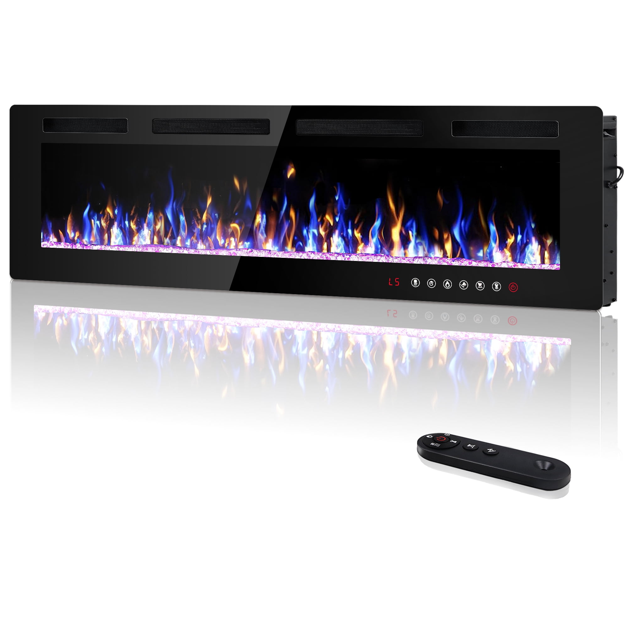 Waleaf 60 inch Ultra-Thin Silence Linear Electric Fireplace Inserts, Recessed Wall Mounted Fireplace, Fit for 2 x 4 and 2 x 6 Stud, Adjustable Flame Color & Speed, Remote Control 8h Timer