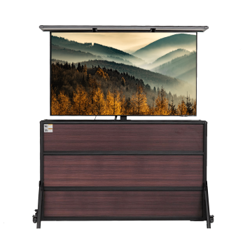 Intellicube 75" Weather Resistant Outdoor Motorized TV Lift Cabinet with Built-In Power Outlet, Brown Wood Grain