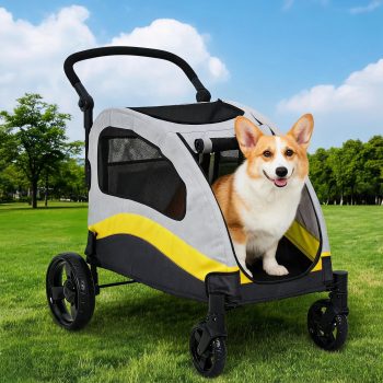 Panapinka Portable Dog Stroller with 4 Wheels, Large Buggy with Adjustable Handle & Foot Brake, One-Hand Fold, Breathable Window, Holds Up to 75KG for Small/Medium Pets