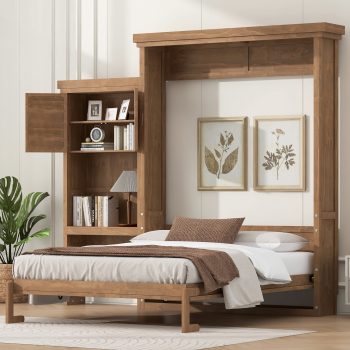 Euroco Queen Size Murphy Bed with Storage Cabinets and Shelves, Wall Bed with Desk, Color