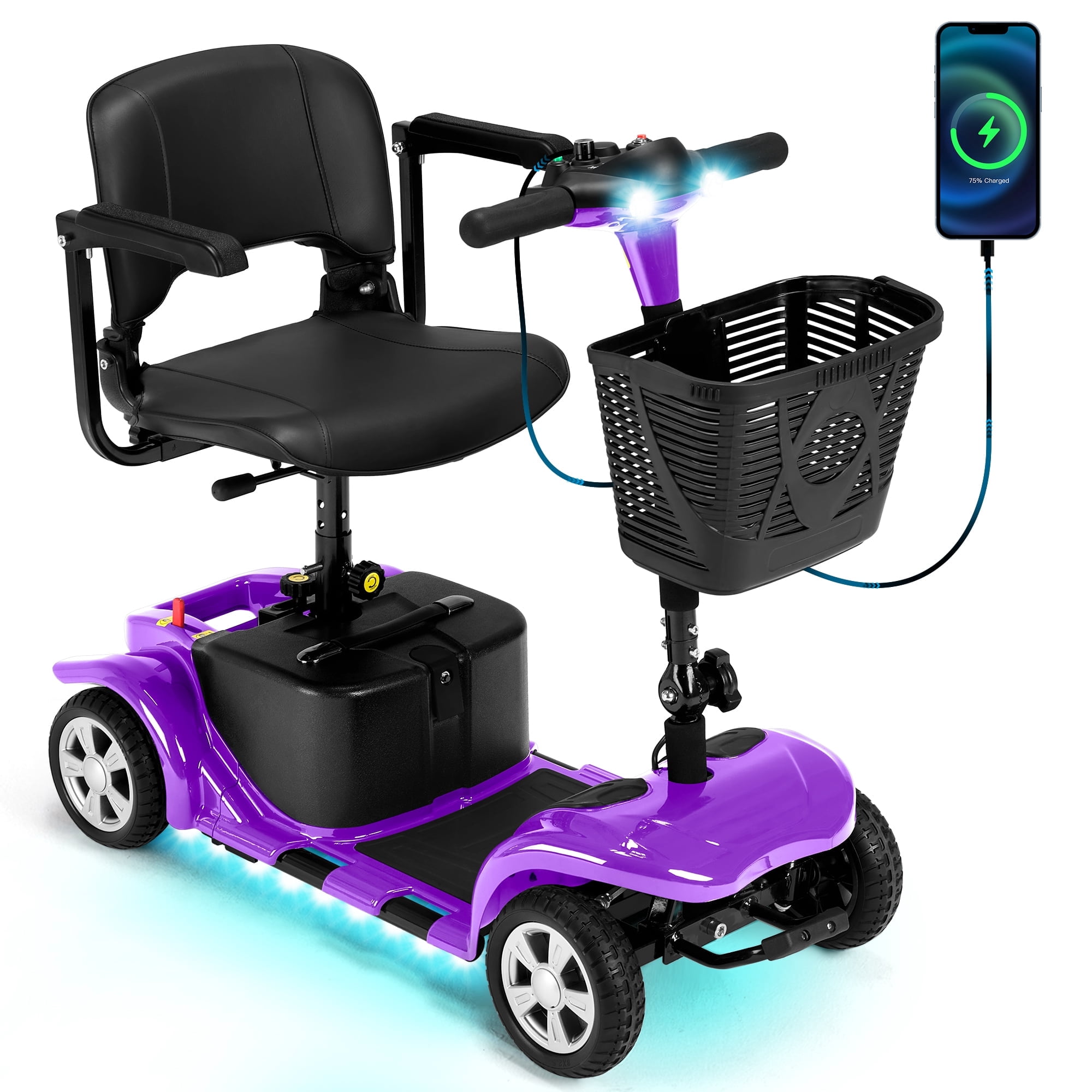 QEASET 4 Wheels Mobility Scooter for Seniors, Electric Folding Wheelchair Device for Travel, Gifts for the elderly