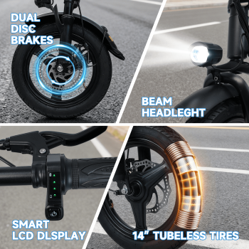 BroPath Electric Bike for Adults, Ebike, Electric Bicycle with 432WH Battery,14" Folding Ebike, 18MPH,20+ Miles(MAX),500W Motor,Multi-Shock Absorbers,UL2849,Commuting Mini E Bikes