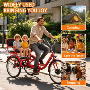 MENGFANMIN Electric Tricycle for Adults,3 Wheel Trike Ebike 24 Inch,Peak 700w Brushless Motor,36V13AH Li-Battery,Tricycles Up to 28 Miles with Seat and Baskets