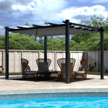 VEIKOUS 13' x 10' Outdoor Pergola Aluminum Gazebo with Retractable Canopy for Patio