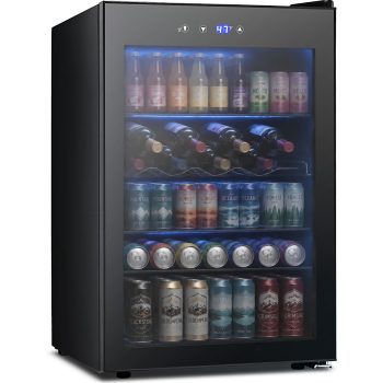 Auseo 150 Can Beverage Refrigerator Cooler,Drink Fridge with Glass Door, Touch Lock & Adjustable Shelf Wine Cooler for Home/Office/Bar