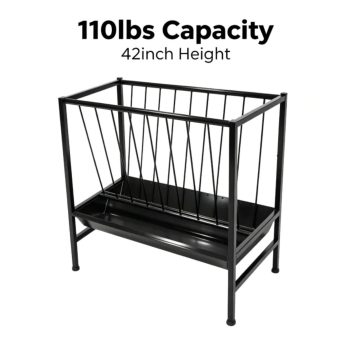 Tanfengu 110 Lbs Load-bearing Goat Feeder, Black Galvanized Livestock Feeder, Stable Practical Hay Feeder for Ranch Livestock Breeding Scene