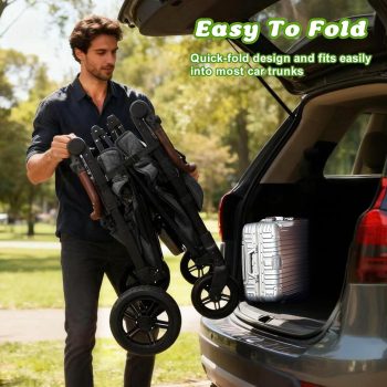 Rovique 4-Seater Foldable Wagon Stroller for Kids – Black All-Terrain Aluminum Push Wagon with Canopy