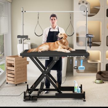 YIYADO Professional Electric Pet Grooming Table, Height Adjustable 836 Inch, Heavy Duty Electric Lift Pet Grooming Station with Double Arms & Loops, 330LBS Static Load Capacity, Black