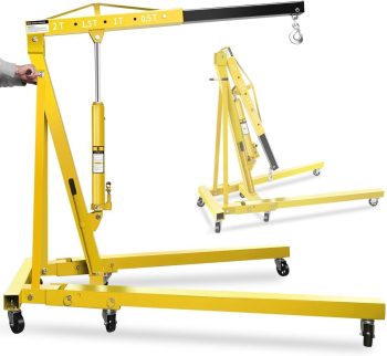 2 Ton Hydraulic Engine Hoist 4400 lb Folding with 6 Locking Casters and 4 Boom Positions