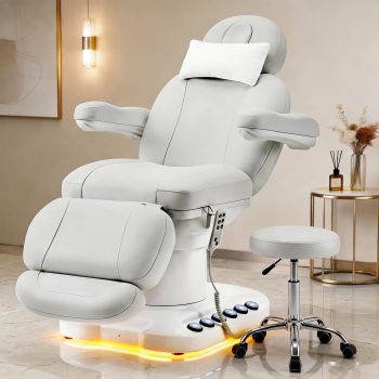 Advwin Fully Electric Massage Table with Stool, 3-Motor Professional Esthetician Bed with Hand & Foot Controls, Height, Length & Angle Adjustable Beauty Spa Bed for Facial, Medical, Salon, Tattoo