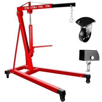 2 Ton 4400 lbs Hydraulic Shop Crane, Shop Crane with Ease of Assembly, Durable Hydraulic Engine Hoist Crane, Steel Cherry Picker for Auto Garage Shop Automotive Engine Repair (Red)